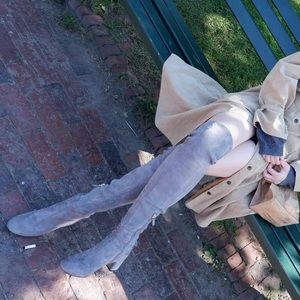 Tory Burch Laila Over the Knee Grey Suede Boots